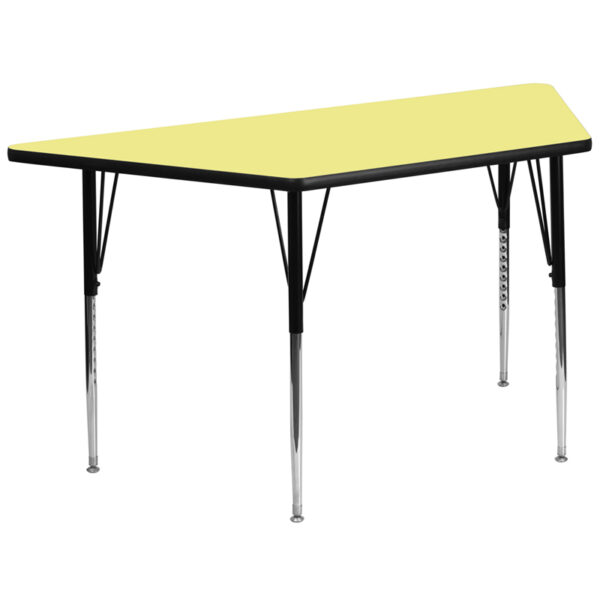 Wholesale 29.5''W x 57.25''L Trapezoid Yellow Thermal Laminate Activity Table - Standard Height Adjustable Legs