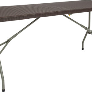 Wholesale 29''W x 71''L Bi-Fold Brown Rattan Plastic Folding Table