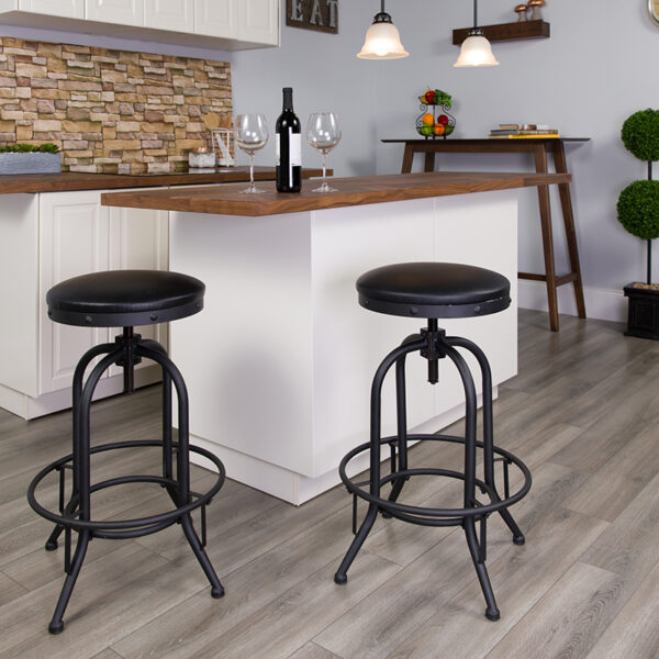 Lowest Price 30'' Barstool with Swivel Lift Black Leather Seat