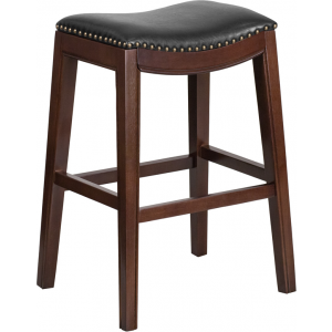 Wholesale 30'' High Backless Cappuccino Wood Barstool with Black Leather Saddle Seat