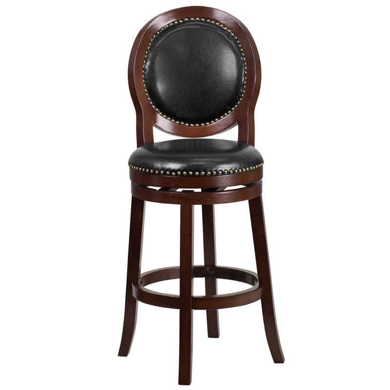 Details about   30'' High Cappuccino Wood Barstool with Black Leather Swivel Seat 