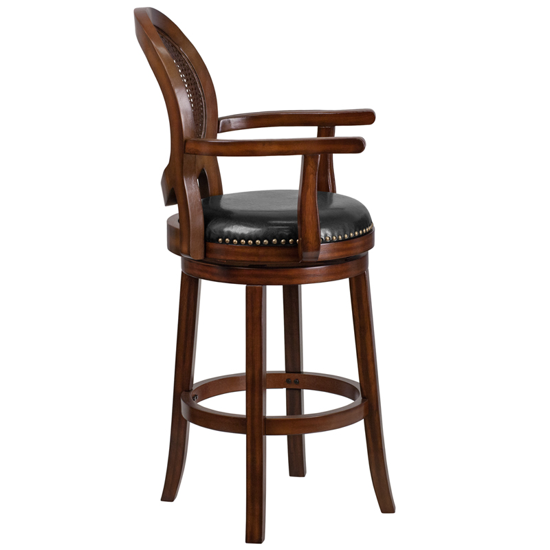 30 High Expresso Wood Barstool With, Leather Swivel Barstools With Back