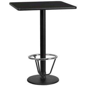 Wholesale 30'' Square Black Laminate Table Top with 18'' Round Bar Height Table Base and Foot Ring