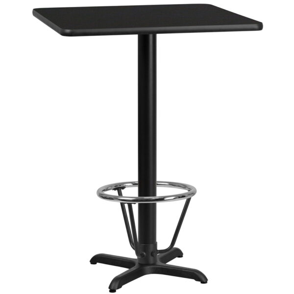 Wholesale 30'' Square Black Laminate Table Top with 22'' x 22'' Bar Height Table Base and Foot Ring