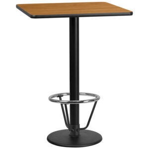 Wholesale 30'' Square Natural Laminate Table Top with 18'' Round Bar Height Table Base and Foot Ring