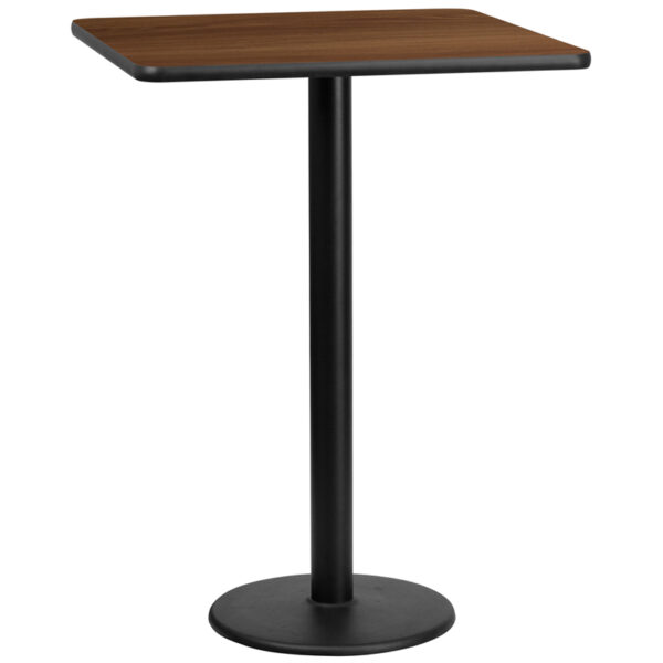 Wholesale 30'' Square Walnut Laminate Table Top with 18'' Round Bar Height Table Base
