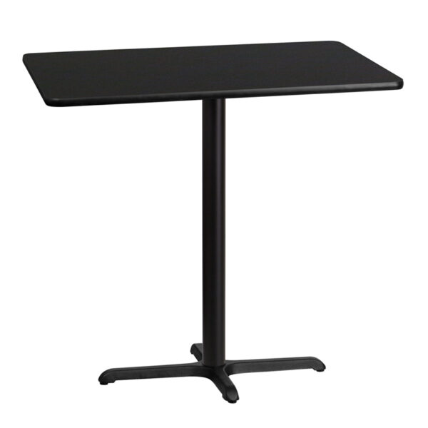 Wholesale 30'' x 42'' Rectangular Black Laminate Table Top with 22'' x 30'' Bar Height Table Base