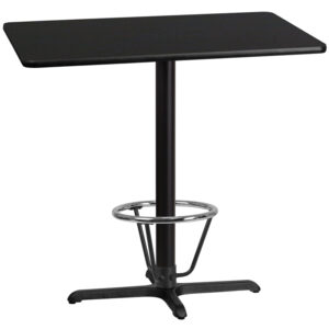 Wholesale 30'' x 42'' Rectangular Black Laminate Table Top with 22'' x 30'' Bar Height Table Base and Foot Ring