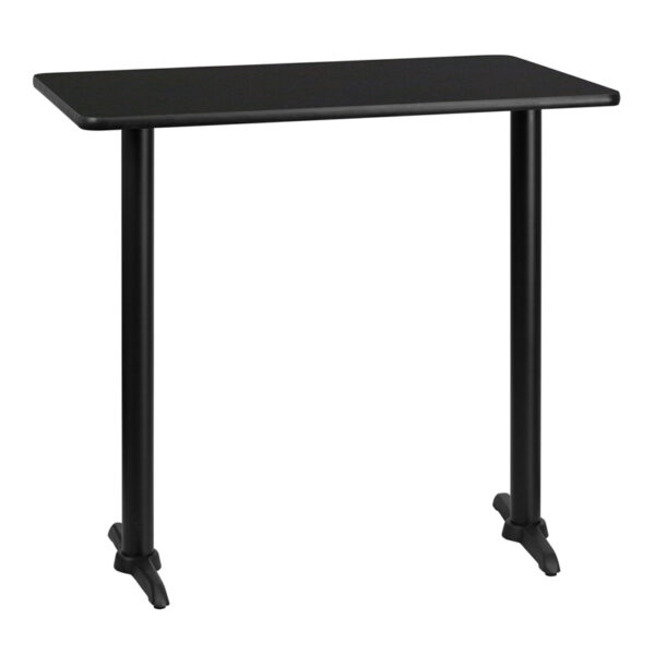 Wholesale 30'' x 42'' Rectangular Black Laminate Table Top with 5'' x 22'' Bar Height Table Bases