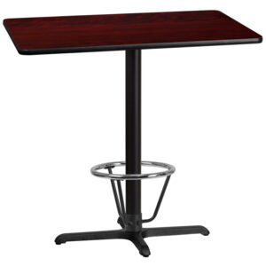 Wholesale 30'' x 42'' Rectangular Mahogany Laminate Table Top with 22'' x 30'' Bar Height Table Base and Foot Ring