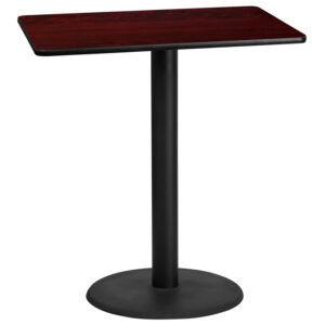 Wholesale 30'' x 42'' Rectangular Mahogany Laminate Table Top with 24'' Round Bar Height Table Base