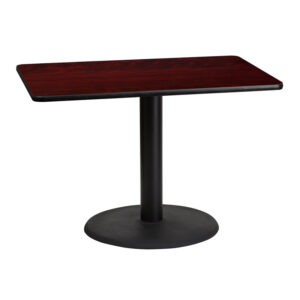 Wholesale 30'' x 42'' Rectangular Mahogany Laminate Table Top with 24'' Round Table Height Base