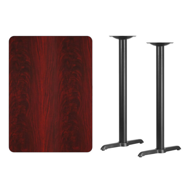 Lowest Price 30'' x 42'' Rectangular Mahogany Laminate Table Top with 5'' x 22'' Bar Height Table Bases