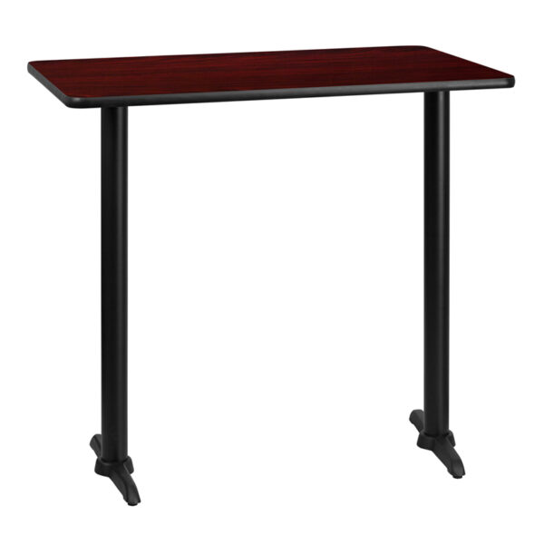 Wholesale 30'' x 42'' Rectangular Mahogany Laminate Table Top with 5'' x 22'' Bar Height Table Bases
