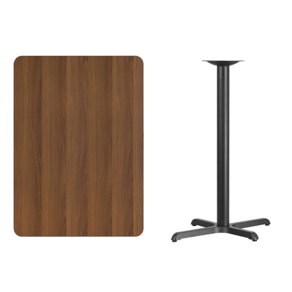 Lowest Price 30'' x 42'' Rectangular Walnut Laminate Table Top with 22'' x 30'' Bar Height Table Base