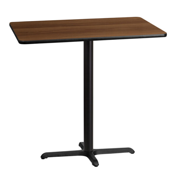 Wholesale 30'' x 42'' Rectangular Walnut Laminate Table Top with 22'' x 30'' Bar Height Table Base