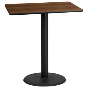 Wholesale 30'' x 42'' Rectangular Walnut Laminate Table Top with 24'' Round Bar Height Table Base
