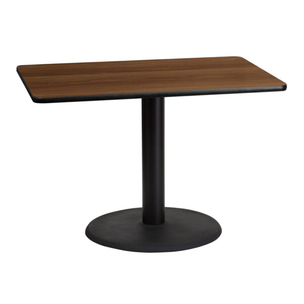 Wholesale 30'' x 42'' Rectangular Walnut Laminate Table Top with 24'' Round Table Height Base