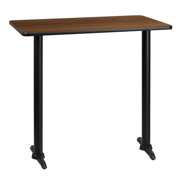 Wholesale 30'' x 42'' Rectangular Walnut Laminate Table Top with 5'' x 22'' Bar Height Table Bases