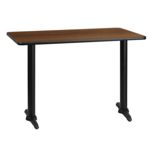 Wholesale 30'' x 42'' Rectangular Walnut Laminate Table Top with 5'' x 22'' Table Height Bases