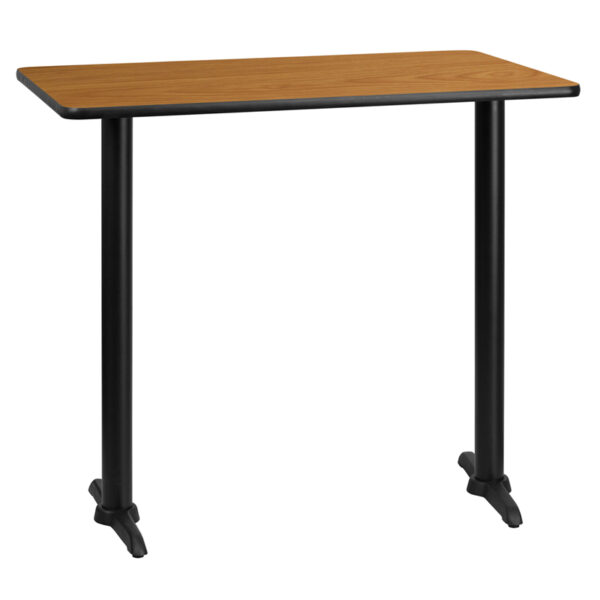 Wholesale 30'' x 45'' Rectangular Natural Laminate Table Top with 5'' x 22'' Bar Height Table Bases
