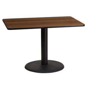 Wholesale 30'' x 45'' Rectangular Walnut Laminate Table Top with 24'' Round Table Height Base