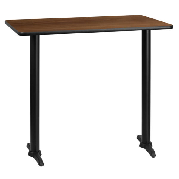 Wholesale 30'' x 45'' Rectangular Walnut Laminate Table Top with 5'' x 22'' Bar Height Table Bases