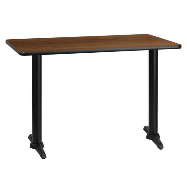 Wholesale 30'' x 45'' Rectangular Walnut Laminate Table Top with 5'' x 22'' Table Height Bases