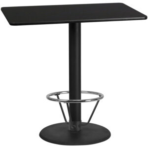 Wholesale 30'' x 48'' Rectangular Black Laminate Table Top with 24'' Round Bar Height Table Base and Foot Ring