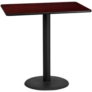 Wholesale 30'' x 48'' Rectangular Mahogany Laminate Table Top with 24'' Round Bar Height Table Base