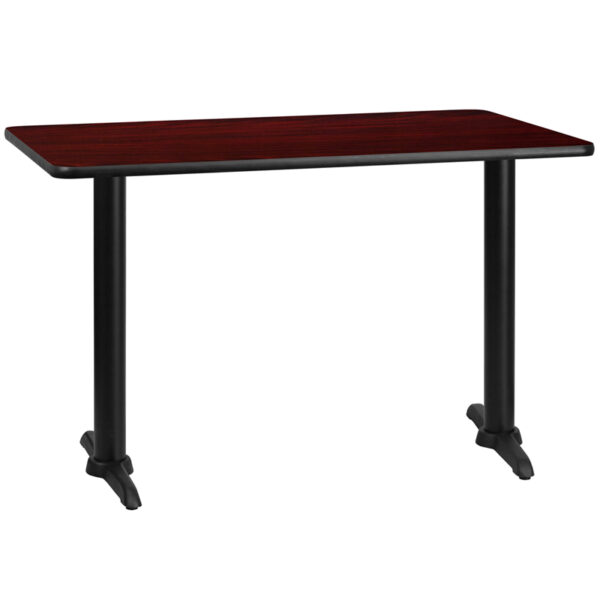 Wholesale 30'' x 48'' Rectangular Mahogany Laminate Table Top with 5'' x 22'' Table Height Bases