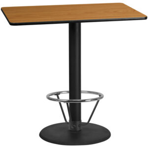 Wholesale 30'' x 48'' Rectangular Natural Laminate Table Top with 24'' Round Bar Height Table Base and Foot Ring