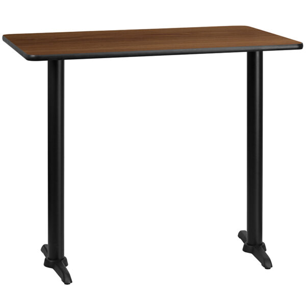 Wholesale 30'' x 48'' Rectangular Walnut Laminate Table Top with 5'' x 22'' Bar Height Table Bases