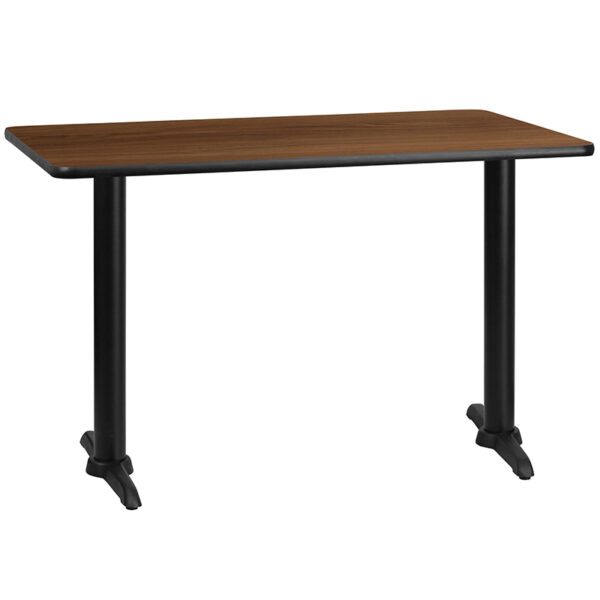 Wholesale 30'' x 48'' Rectangular Walnut Laminate Table Top with 5'' x 22'' Table Height Bases
