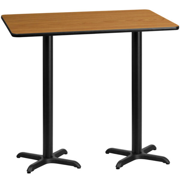 Wholesale 30'' x 60'' Rectangular Natural Laminate Table Top with 22'' x 22'' Bar Height Table Bases