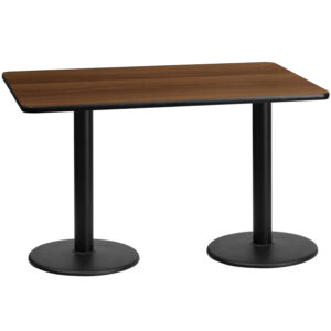 Wholesale 30'' x 60'' Rectangular Walnut Laminate Table Top with 18'' Round Table Height Bases
