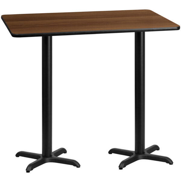 Wholesale 30'' x 60'' Rectangular Walnut Laminate Table Top with 22'' x 22'' Bar Height Table Bases