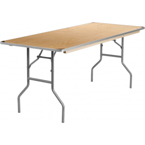 Wholesale 30'' x 72'' Rectangular HEAVY DUTY Birchwood Folding Banquet Table with METAL Edges and Protective Corner Guards
