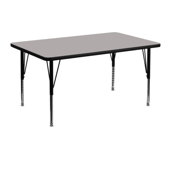 Wholesale 30''W x 48''L Rectangular Grey HP Laminate Activity Table - Height Adjustable Short Legs