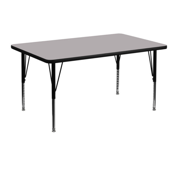 Wholesale 30''W x 48''L Rectangular Grey Thermal Laminate Activity Table - Height Adjustable Short Legs