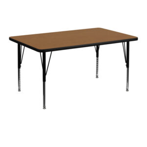 Wholesale 30''W x 48''L Rectangular Oak Thermal Laminate Activity Table - Height Adjustable Short Legs