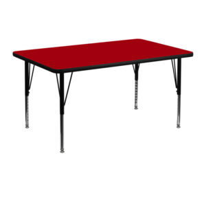 Wholesale 30''W x 48''L Rectangular Red Thermal Laminate Activity Table - Height Adjustable Short Legs
