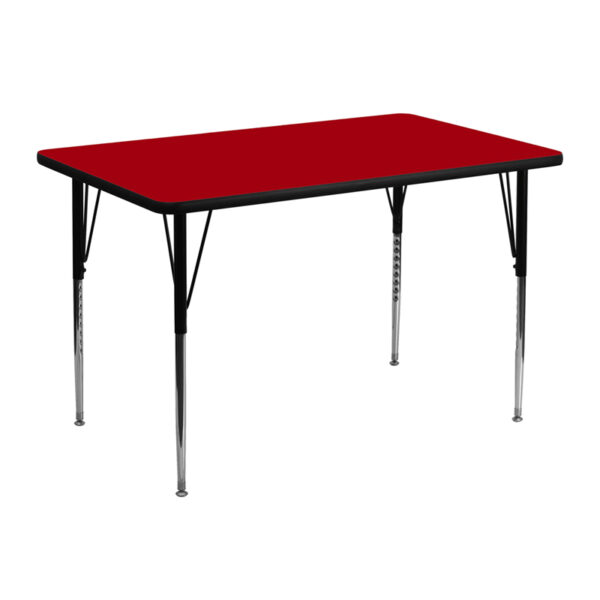 Wholesale 30''W x 48''L Rectangular Red Thermal Laminate Activity Table - Standard Height Adjustable Legs