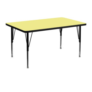 Wholesale 30''W x 48''L Rectangular Yellow Thermal Laminate Activity Table - Height Adjustable Short Legs