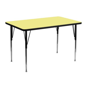 Wholesale 30''W x 48''L Rectangular Yellow Thermal Laminate Activity Table - Standard Height Adjustable Legs