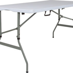 Wholesale 30"W x 60"L Height Adjustable Bi-Fold Granite White Plastic Banquet and Event Folding Table with Carrying Handle