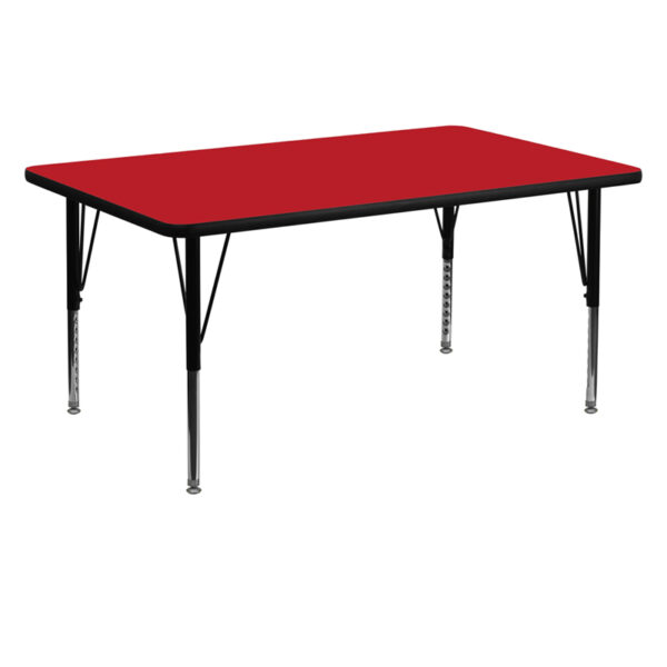 Wholesale 30''W x 60''L Rectangular Red HP Laminate Activity Table - Height Adjustable Short Legs