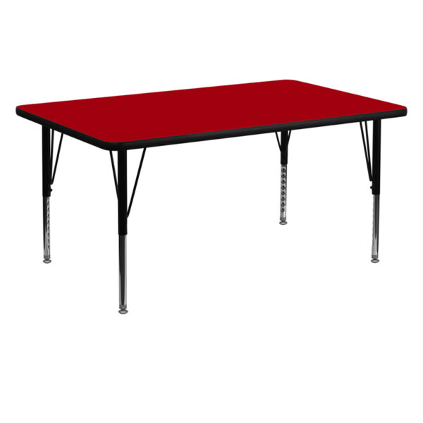 Wholesale 30''W x 60''L Rectangular Red Thermal Laminate Activity Table - Height Adjustable Short Legs