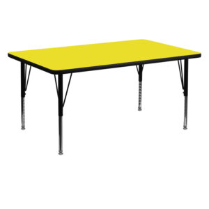 Wholesale 30''W x 60''L Rectangular Yellow HP Laminate Activity Table - Height Adjustable Short Legs