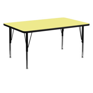Wholesale 30''W x 60''L Rectangular Yellow Thermal Laminate Activity Table - Height Adjustable Short Legs